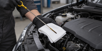 Verificarea jojei de ulei lângă compartimentul motor