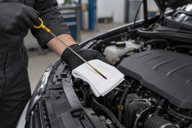 Verificarea jojei de ulei lângă compartimentul motor