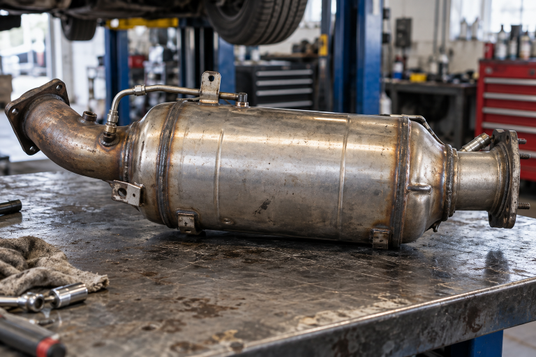 Filtru de particule diesel demontat pentru verificare